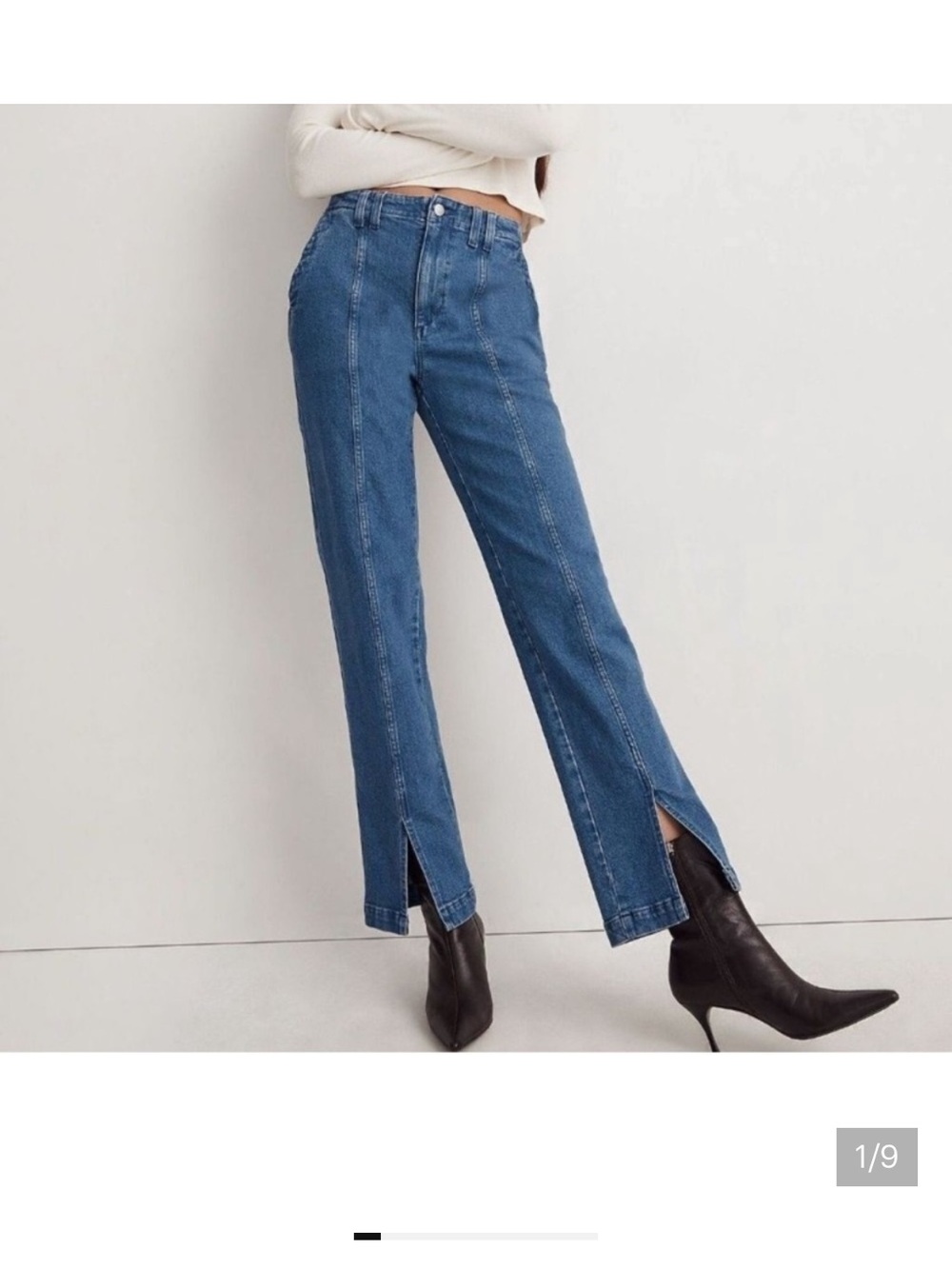 Madewell Blue Straight-Leg Jeans with front seam and ankle slit. Retro fit!